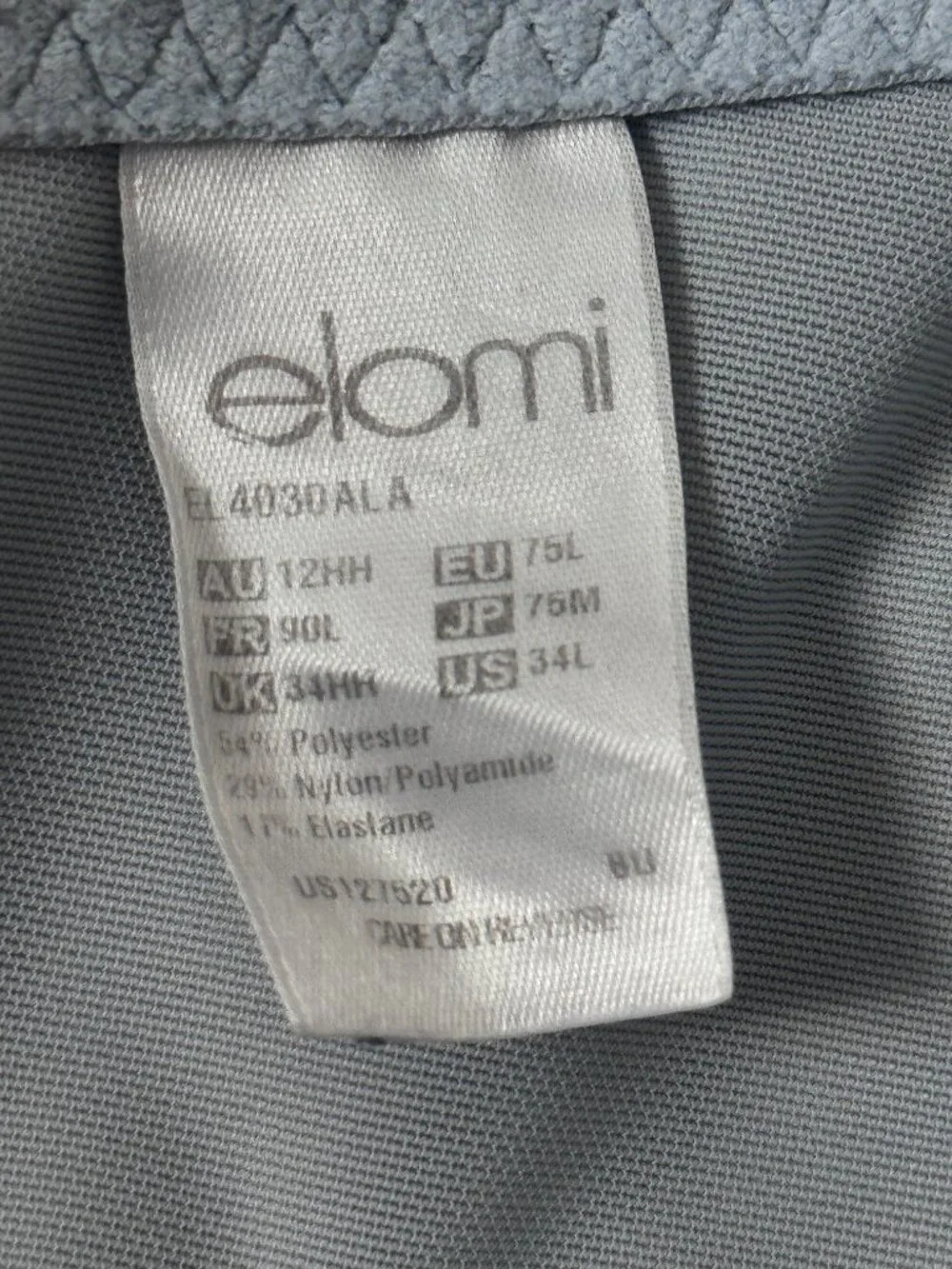 Elomi Underwire Full Coverage Embroidered Bra Blue Gray US 34L UK 34HH
